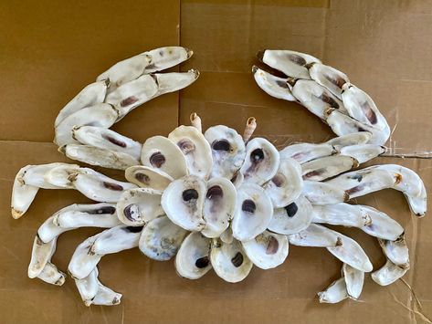 Oyster Shell Crosses, Oyster Ideas, Shells Ideas, Shard Art, Oyster Shell Mirror, Shells Decor, Oyster Shell Art, Nautical Ideas, Ocean Diy