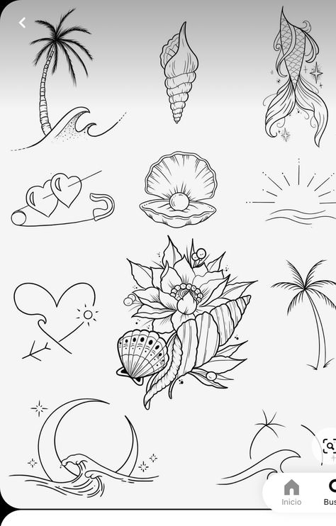 Beach Tattoo Ideas Sleeve, Flesh Tattoo, Minimal Tattoo Ideas, Tattoo Techniques, Ocean Tattoos, Beach Tattoo, Tattoo Stencil Outline, Tattoo Flash Art, Tattoo Outline