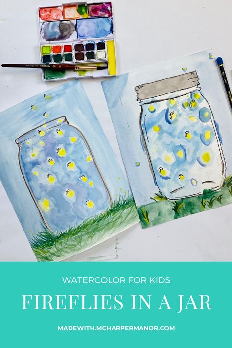 Easy Watercolor Paintings For Kindergarten, Watercolor For Kindergarteners, 2nd Grade Watercolor, Crayola Watercolor Painting, Firefly Art Project, Elementary Art Projects Summer, Spring Watercolor Painting For Kids, Firefly Art Preschool, Watercolor Lessons For Kids