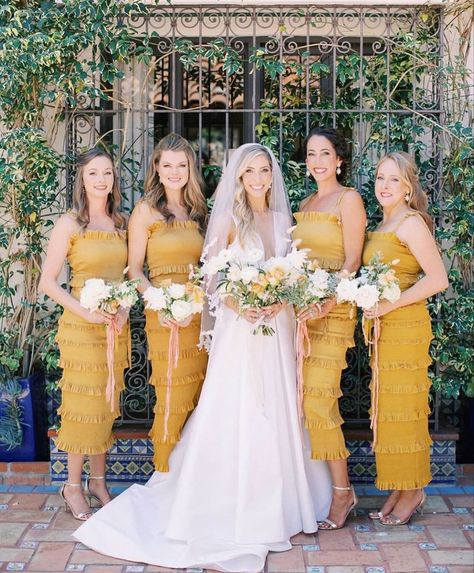 V. Chapman on Instagram: “Beautiful bride @courtneyjonesscott and her stunning Bridesmaids all in THE LILY DRESS in CHAI TEA 💛 #vchapmanbridal ✨” V Chapman Bridesmaids, Printed Gowns, Orange County Wedding, Bridesmaid Style, Bride Tribe, Second Weddings, San Diego Wedding, Brides And Bridesmaids, Modern Bride