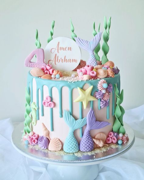 A very cute mermaid pastel cake for 4 year old Amen 🪸🧜‍♀️🐚 #mermaidcake #cutemermaid #undertheseacake #mermaidmagic #oceancake #mermaidparty #cakedecorating #sweetmermaid #cakeart #mermaidtail #cakeinspiration #adorablecakes #sunshine #deerpark #derrimut #essendon #tullamarine #ascotvale #niddrie #keiloreast #keilor #moneeponds #flemington #ravenhall #pointcookcakes #pointcook #sanctuarylakes Mermaid Shark Cake, Mermaid Mini Cake, 4 Year Birthday Cake, Ariel Mermaid Cake, Barbie Mermaid Cake, Mermaid Cake Ideas, Ocean Birthday Cakes, Princess Party Cake, Little Mermaid Birthday Cake