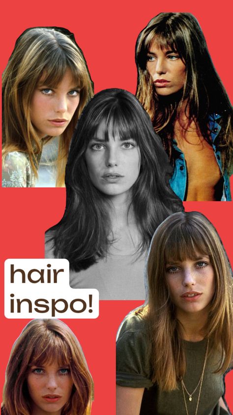 Low Maintenance Bangs Straight Hair, Jane Birkin Bangs, Bangs Types, Birkin Bangs, Layers And Bangs, Mullet Haircut, Hair Idea, 90s Hairstyles, Jane Birkin