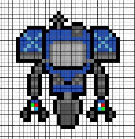 Pixel art template of a Securitron from the Bethesda video game Fallout New Vagas Fallout Perler Beads, Fallout Cross Stitch, Fallout Pixel Art, Fallout Perler, Fallout Crochet, Square Drawings, Cross Stitch Games, Pixel Grid, Minecraft Tutorials