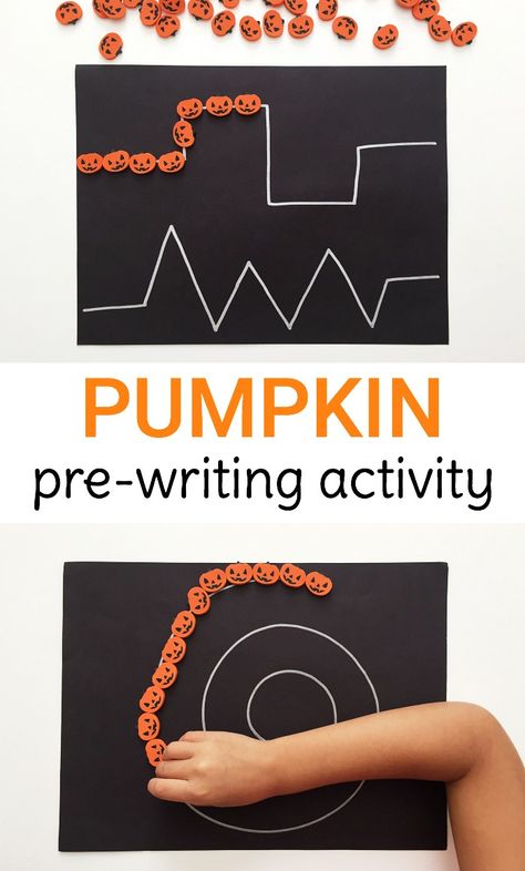 Simple pumpkin pre-writing activity for toddlers and preschoolers to develop writing skills and strengthen fine motor skills with mini erasers! Writing Activities For Preschoolers, School Diy Ideas, Mini Erasers, October Activities, Pumpkin Activities, Activity For Toddlers, School Halloween, Pre Writing Activities, Preschool Fine Motor