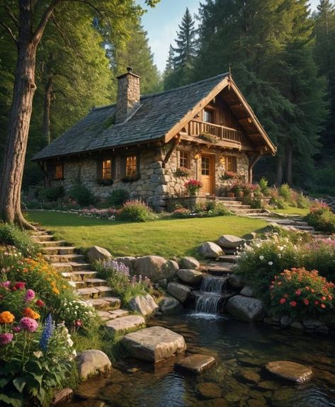 Dnd Places, Houses Luxury, Log Cabin Rustic, Cabin Inspiration, Peaceful Living, Log Cabins, Stone Houses, Relax Time, Log Cabin