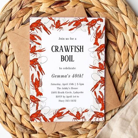 $2.92 | Red Crawfish Boil Seafood Birthday Party | Summer Birthday Invitations | crawfish, crawfish boil, seafood boil, lobster boil, cookout, seafood, summer, mardi gras, engagement crawfish boil, crawfish boil birthday party Crawfish Boil Birthday Party, Boil Seafood, Crawfish Boil Party, Lobster Boil, Summer Birthday Invitations, Crawfish Boil, Seafood Boil, Summer Birthday, Summer Parties