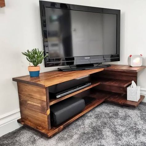 L Shaped Tv Unit, Corner Tv Cabinet Ideas, L Shaped Corner Tv Stand, Corner Tv Unit Ideas Living Room, L Shaped Tv Stand, Corner Tv Ideas, Bush Retreat, L Corner, Hide Tv