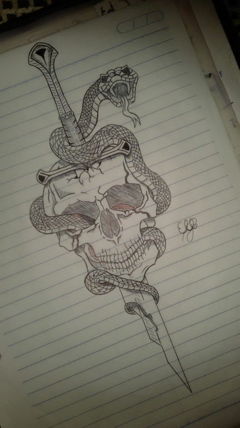 Swords Snake Tattoo, Skull With Snake Drawing, Skull And Snake Drawing, Skull Art Drawing Pencil, Skull Spine Tattoo, Skull And Snake Tattoo Design, Snake In Skull, Snake Drawing Sketches, Snake Sketches