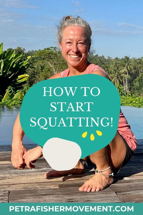 Woman happily deep squatting. Exercises Back, Movement Pattern, Yoga For Seniors, Knee Exercises, Squat Workout, Yoga Workouts, Health And Fitness Articles, Easy Yoga Workouts, Strengthening Exercises