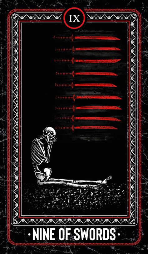 The Bones Arcana Tarot, Nine Of Swords Tarot, Nine Of Swords, The World Tarot, Arcana Tarot, Swords Tarot, Rider Waite Tarot, Tarot Cards Art, Occult Art