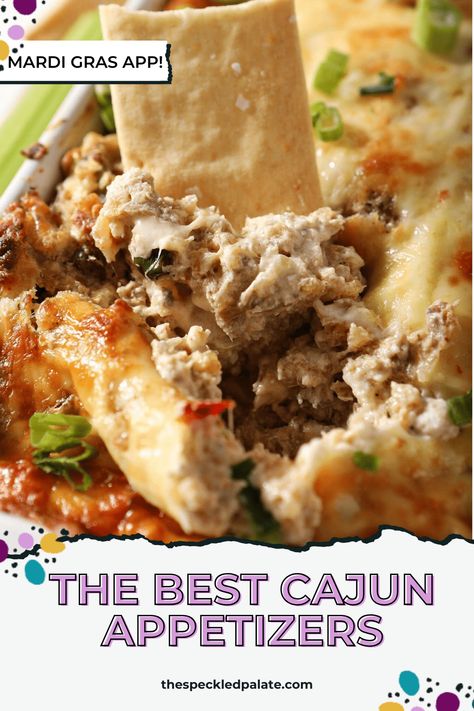 Need some Cajun spiced appetizers to serve? These 15 Cajun appetizers are fantastic for Mardi Gras, gameday and more! #EasyEntertaining #SpeckledPalate Cajun Fondue Recipes, Cajun Game Day Food, Cajun Appetizers Easy, Mardi Gras Food Appetizers, Cajun Appetizer Recipes, Cajun Crab Cakes, Cajun Appetizers, Cold Party Appetizers, Cajun Shrimp And Grits