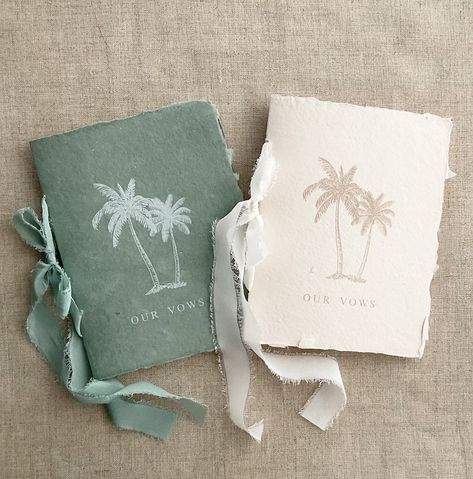 Wedding Vow Book Handmade Vow Booklet 4.25x5.5 Inches Palm Tree Tropical Botany Print on Cotton Handmade Paper Cover Natural Deckled Edge - Etsy Ribbon Binding, Beach Wedding Guest Book, Paper Binding, Vow Booklet, Book Handmade, Wedding Vow Books, Vow Books, Key West Wedding, Wedding Vow