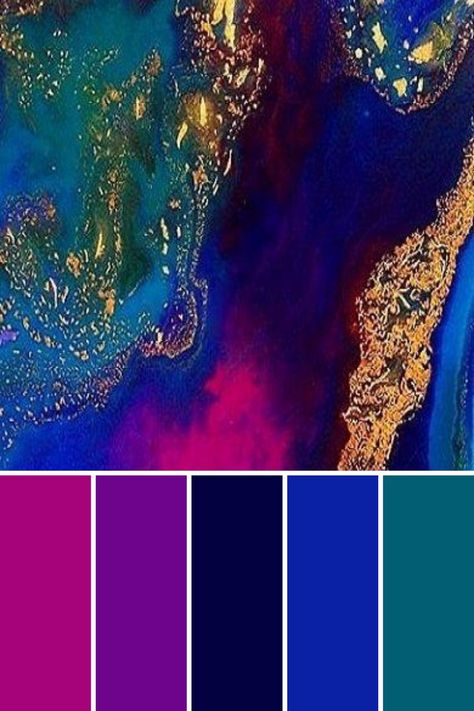 Jewel Tone Mural, Green Blue Purple Color Scheme, Arabian Nights Color Palette, Cool Bathroom Themes, Blue Green Purple Gold Color Palette, Purple Teal Gold Color Palette, Blue Purple Gold Color Palette, Royal Color Palette Jewel Tones, Purple And Teal Color Palette