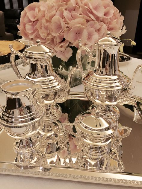 Silver Tea Service, Silver Tea Set, Set Table, Silver Tea, Table Kitchen, Themed Decor, Luxury Homes Dream Houses, Tea Service, Silver Work