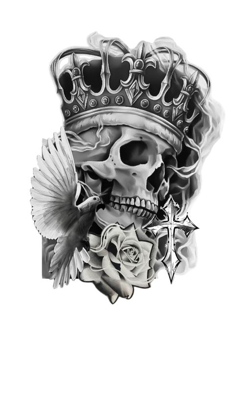 Viking Tattoo Sleeve, Evil Skull Tattoo, Skull Girl Tattoo, Mexican Art Tattoos, Occult Tattoo, Cool Tattoo Drawings, Gangsta Tattoos, Clock Tattoo Design, King Tattoos