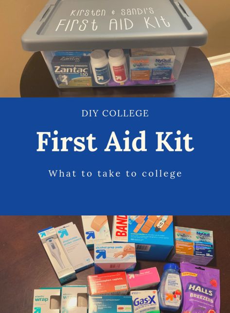 College First Aid Kit List, Medicine Box For College, Dorm Medical Kit, First Aid Kit For College Students, Dorm Roommate, College Dorm Checklist, Diy First Aid Kit, Medicine Kit, University Dorm