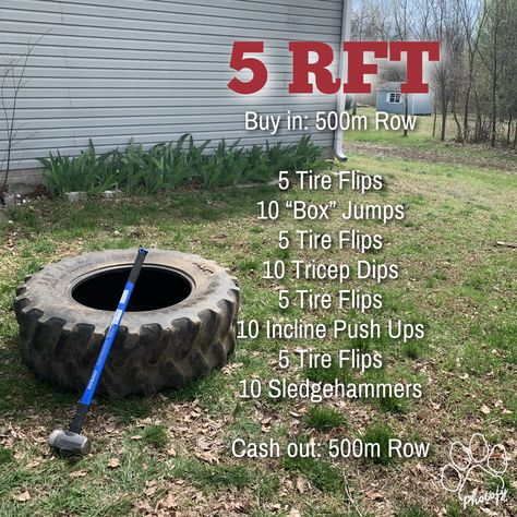 Tire Flip Workout, Tractor Tire Workout, Tire Workouts For Women, At Home Crossfit Gym, Tire Workout Exercises, Tire Exercises, Home Crossfit Gym, Tyre Workout, Sledgehammer Workout