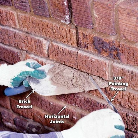 Mortar Repair, Brick Repair, House Bugs, Brick Face, A Brick Wall, Masonry Wall, Home Fix, Diy Fire Pit, Family Handyman