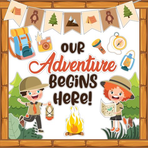 PRICES MAY VARY. BULLETIN BOARD DECOR SET - This classroom camping theme decorations includes 65 pcs camping cutouts, an inspirational quote, and accompanying borders, providing everything to decorate classrooms. Mix and match this camping themed classroom decor. ENGAGE & INSPIRE - Keep kids inspired with this camp theme classroom set. The design combinations are endless with camping classroom decorations for teachers & camp decorations for classroom, which can transform classrooms into a learni Camp Theme Classroom, Camping Bulletin Board, Christian School Bulletin Boards, Camping Bulletin Boards, Camp Decorations, Preschool Door Decorations, Decorations For Classroom, Classroom Camping, Preschool Door