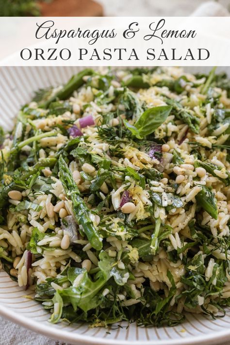 Asparagus & Lemon Orzo Pasta Salad recipe Orzo Salad Dressing, Cold Orzo Salad, Orzo Salad Recipes Cold, Orzo Salad With Chicken, Lemon Orzo Pasta Salad, Lemon Orzo Pasta, Orzo Salat, Orzo Pasta Salad Recipe, Asparagus Pasta Salad