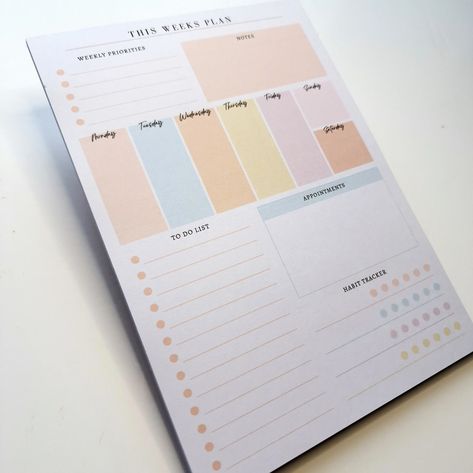 Colourful Desk, Weekly Priorities, Note Planner, Desk Notepad, Weekly Planner Pad, Weekly To Do List, Colorful Desk, Desk Planner, Creating A Bullet Journal