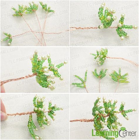 Step 4: Assemble the layers together French Beaded Flowers Tutorial, Beaded Flowers Tutorial, Jul Diy, Christmas Tree Beads, French Beaded Flowers, Wire Tree Sculpture, Flowers Tutorial, Wire Trees, Beading Crafts