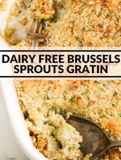 Dairy Free Brussel Sprout Recipes, Dairy Free Vegetable Side Dishes, Brussel Sprouts Au Gratin, Paleo Brussel Sprouts, Dairy Free Sauce, Brussels Sprouts Gratin, Lean Diet, Dairy Free Sauces, Au Gratin Recipes