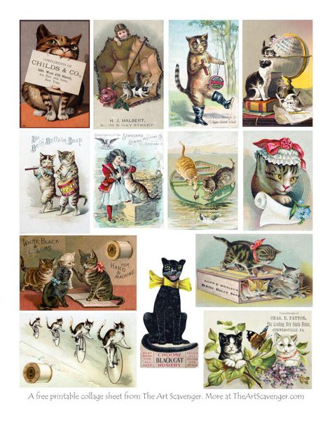 Journal Printables Free, Journaling Collage, Cat Collage, Free Collage, Cat Printable, Printable Collage Sheet, Free Vintage Printables, Diy Journal Books, Free Cats