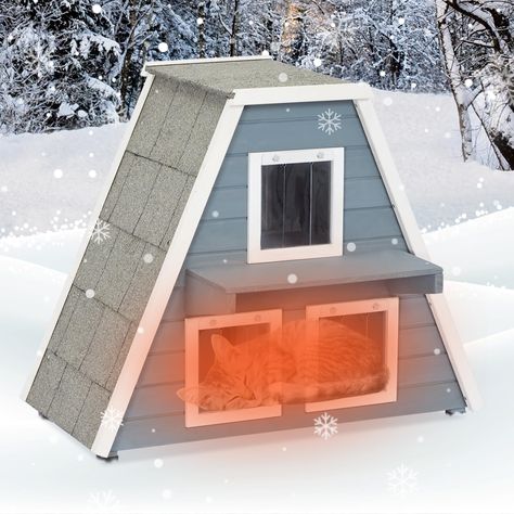 Cat House Outdoor Winter, Heated Outdoor Cat House, Insulated Cat House, Heated Cat House, Outside Cat House, Cat Apartment, Cat House Plans, Outdoor Cat Shelter, Feral Cat House