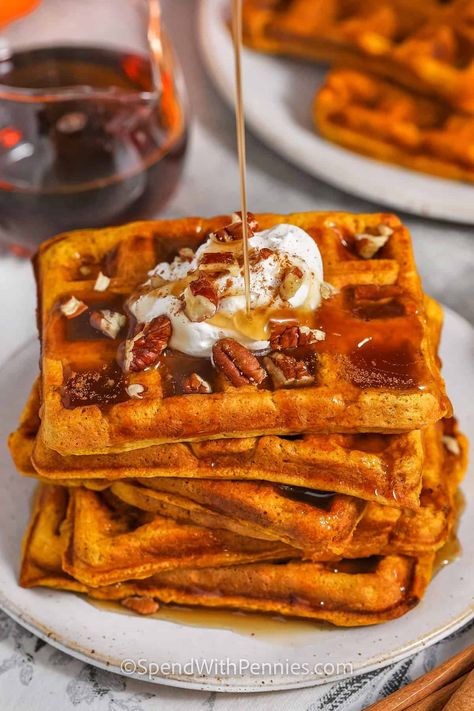 Pumpkin Waffles Recipe With Pumpkin, Pumpkin Spice Waffles, Pumpkin Muffins Easy, Oatmeal Breakfast Cookies, Dessert Waffles, Frozen Waffles, Leftover Pumpkin, Homemade Nutella, Pumpkin Waffles