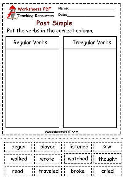 Simple Past Worksheet, Past Simple Worksheets, Simple Past Tense Worksheet, Simple Present Tense Worksheets, Past Simple Tense, Verbs For Kids, Past Tense Worksheet, Simple English Sentences, Regular And Irregular Verbs