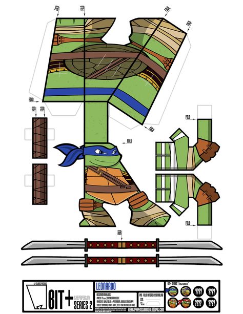 BIT+ Paper Toys Series 2 "NINJA TURTLES" Ninja Turtle Crafts, Leonardo Ninja Turtle, Funny Animated Cartoon, Paper Toys Template, Papercraft Printable, Instruções Origami, Paper Doll Template, Ninja Turtles Art, Paper Toy