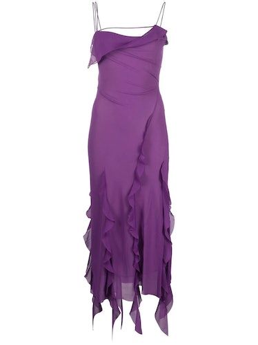 Purple Ruffle Dress, Purple Formal Dress, Purple Summer Dress, Dress Over Pants, Ruffled Midi Dress, Electric Purple, 파티 드레스, Purple Midi Dress, Midi Ruffle Dress