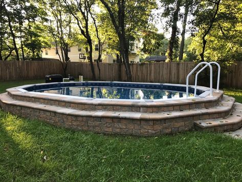 Semi / Above Ground Pools — Dunrite Pools Semi Inground Pool Deck, Pergola Designs Ideas, Semi Above Ground Pool, Pool Deck Decor, Pool Deck Plans, Semi Inground Pools, Pool And Garden, Best Above Ground Pool, Pool Deck Ideas