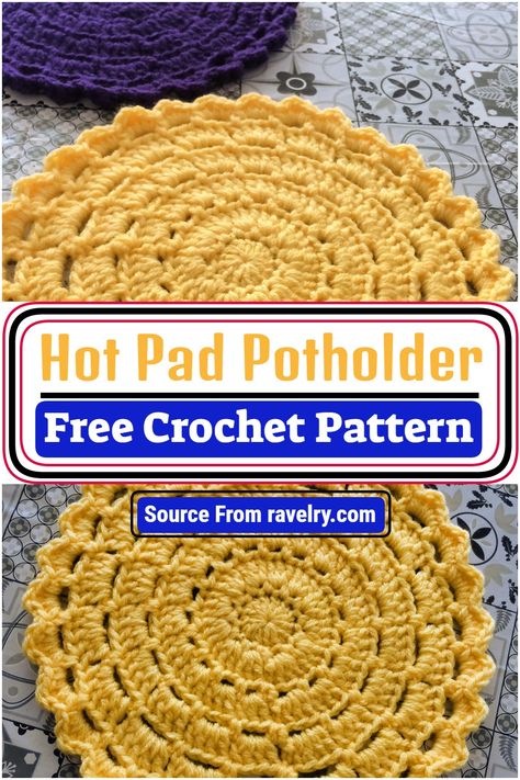 Hot Pad Potholder Crochet Pattern 1 Crochet Hot Plate Mat, Round Pot Holder Crochet Pattern Free, Chunky Crochet Potholders, Crochet Round Potholder, Crochet Pot Holders Free Pattern Vintage, Crochet Round Hot Pads Free Pattern, Crochet Flower Hot Pads Free Pattern, Crochet Round Potholders Free Patterns, Crochet Pot Holders Free Pattern Round