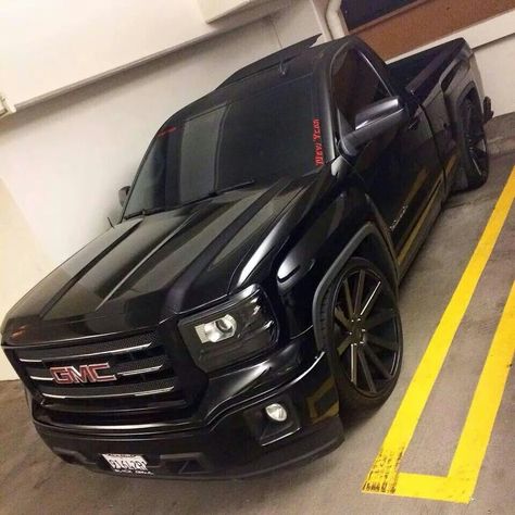 Black on black chev chevy chevrolet Single Cab Trucks, Dropped Trucks, Black Truck, Gmc Trucks, Custom Trucks, Cool Trucks, Gmc Sierra, Chevy Trucks, Whips