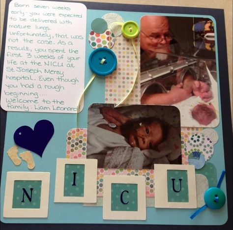 Nicu Scrapbook Page Ideas, Nicu Scrapbook Ideas, Scrapbook Ideas Baby, Scrapbook Baby Book Ideas, Scrapbook Family, Baby Boy Scrapbook Layouts, Pregnancy Scrapbook, Year Scrapbook, Scrape Booking