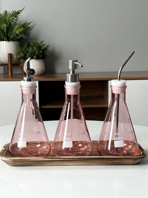 Pink Glass Chemistry Drink Tumbler, Soap Dispenser, and Whiskey Decanter. STEM Graduate Student, Science Teacher, Chemistry Lover Gift Idea. Ecofriendly Reusable Straw Set Best Teacher Gifts From Students, Chemistry Home Decor, Chemistry Gifts Teacher, Chemistry Gift Ideas, Chemistry Room Decor, Pink Chemistry, Chemistry Decor, Science Room Decor, Lab Kitchen