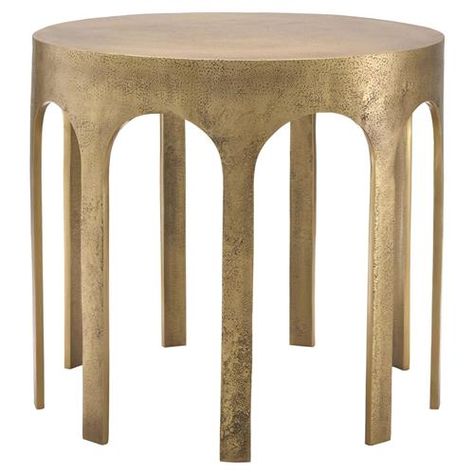 Eichholtz Gardini Hollywood Regency Vintage Brass Aluminum Round Side Table Round Metal Side Table, Brass Side Table, Side And End Tables, European Furniture, Round Side Table, Functional Furniture, Burke Decor, Aged Brass, Metal Finishes