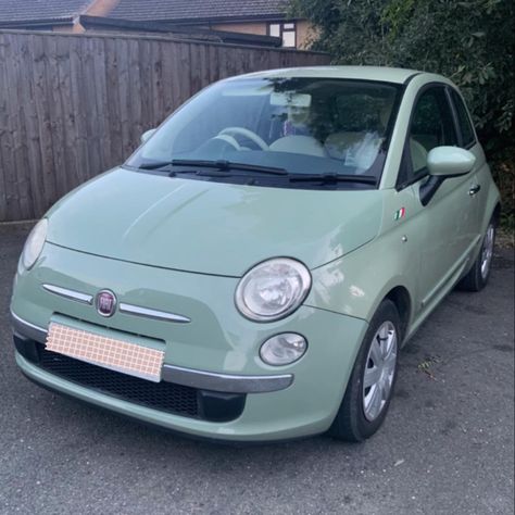 Fiat 500 pop cute car 🚙 Sage Green Fiat 500, Green Fiat 500, Sage Green Car, Colour Sage Green, Fiat 500 Car, Fiat 500 Pop, Car Vibes, Wanna Call, My First Car