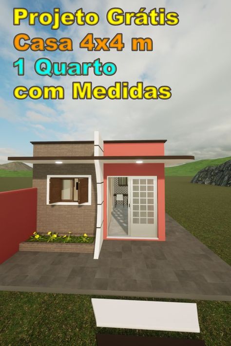 Planta de mini casa de 4x4 metros, com sala, cozinha, 1 quarto e 1 banheiro. #casapequena #casa #casas #minicasa #minicasas #casaterrea #casatérrea Mini Sala, Kit Net, Mini House, Small House Design, Small House, Tiny House, Cd, House Design, Outdoor Decor