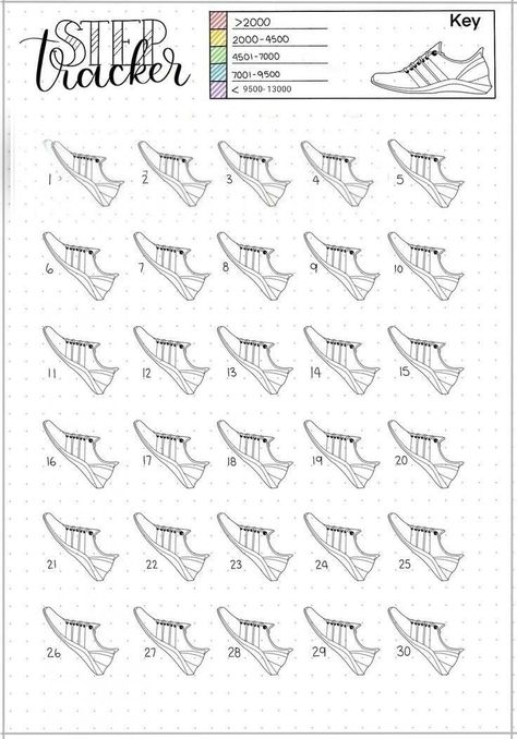 Step Tracker Bullet Journal, Step Tracker Printable, Planning Sport, Fitness Journal Printable, Step Tracker, Daily Planner Printables Free, Steps Tracker, Bullet Journal Ideas Templates, Habit Tracker Bullet Journal