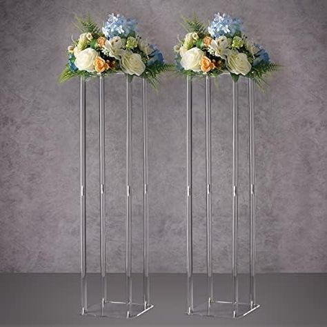 Square Dining Table Centerpiece, Acrylic Flower Stand, Tall Wedding Vases, Vases For Wedding, Acrylic Floor, Tall Flower Vase, Tall Floral Arrangements, Table Centerpieces For Home, Acrylic Vase