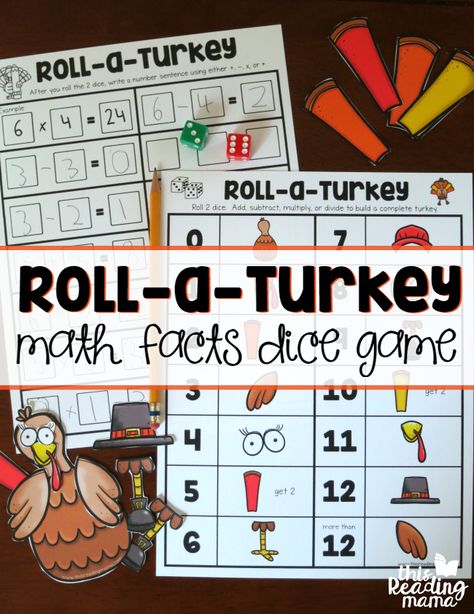 Check out this adorable and fun free Thanksgiving math game! Perfect math center or number activity for preschool or kindergarten. Turkey Math Games, Roll A Turkey, Thanksgiving Math Games, Turkey Facts, Turkey Math, November Math, Math Fact Games, Thanksgiving Math Activities, Thanksgiving Games For Family Fun