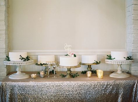 Wedding Cake Table Minimalist, Cake Table Multiple Cakes, Antique Wedding Cake Table, Elegant Cake Table, Wedding Cake Display Table Candles, Wedding Cake Table Furniture, Multiple Wedding Cakes, Autumn Fireplace, Wedding Cake Setup