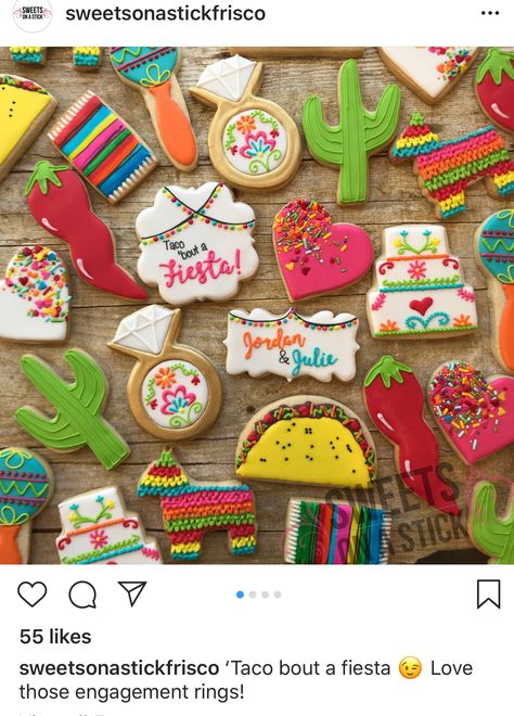 Fiesta Cookies Bridal, Final Fiesta Cookies Decorated, Fiesta Theme Party Cookies, Cinco De Mayo Cookie Ideas, Taco Bridal Shower Cookies, Mexican Royal Icing Cookies, Fiesta Cookies Decorated Birthday, Fiesta Wedding Shower Cookies, Mexican Bridal Shower Cookies