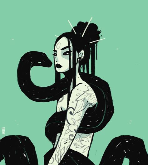 Snake Drawing, On The Ground, A Drawing, Black Hair, A Woman, Tattoos, Hair, Black, Art