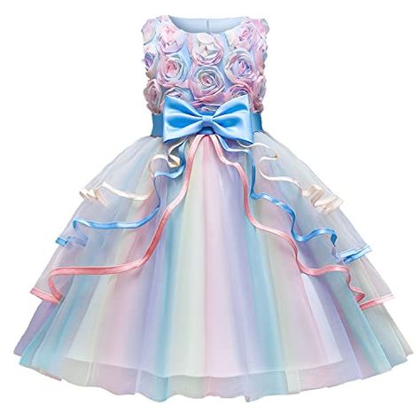 NNJXD Flower Girl Dress Kids Ruffles Lace Party Wedding Dresses 10 Years Girl Dress, Unicorn Dresses, Princess Dress Kids, Unicorn Dress, 파티 드레스, Elegant Girl, 3d Rose, Tulle Ball Gown, Birthday Party Dress