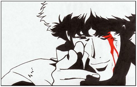 probably the hottest cartoon character ever Cowboy Bebop Panels, Cowboy Bebop Stencil, Cowboy Bebop Tattoo Design, Cowboy Bebop Sketch, Cowboy Bebop Manga Panels, See You Space Cowboy Tattoo, Cowboy Bebop Black And White, Cowboy Bebop Drawing, Spike Cowboy Bebop Manga