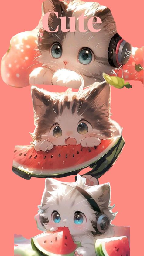 Kawaii Cat Drawing, Chat Kawaii, Kitten Drawing, Cute Cat Drawing, Animale Rare, Cute Cat Wallpaper, Cute Animal Drawings Kawaii, Cute Animals Images, Anime Animals